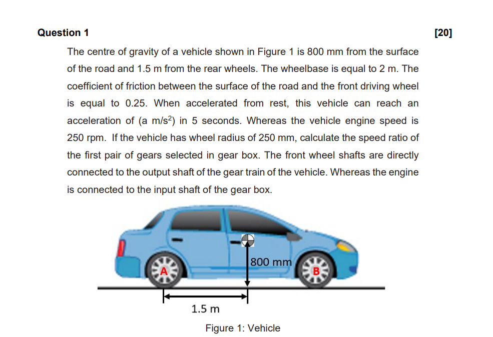 Solved Question 1 [20] The centre of gravity of a vehicle