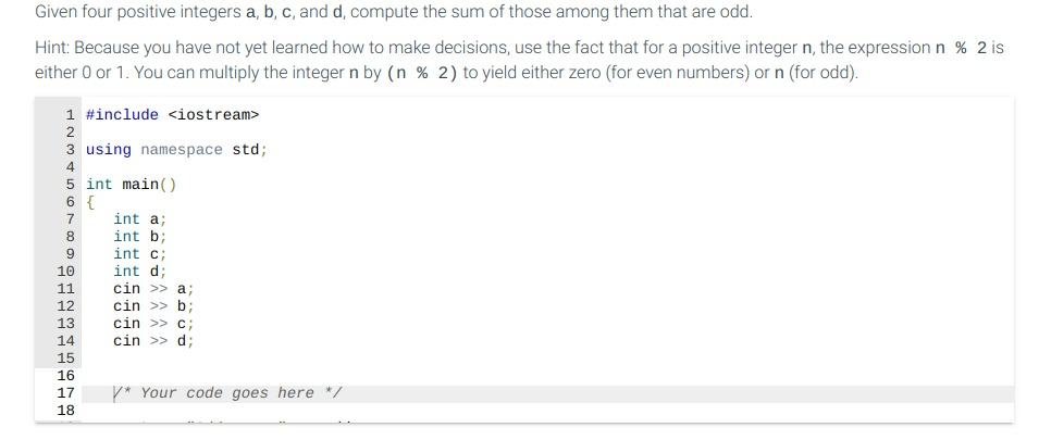 In C++ programming. Given four positive integers a, | Chegg.com