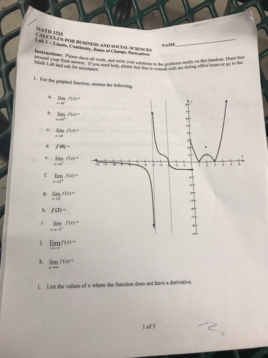 Solved MATH 1325 CALCULUS Lab 1- FOR BUSINESS AND SOCIAL | Chegg.com