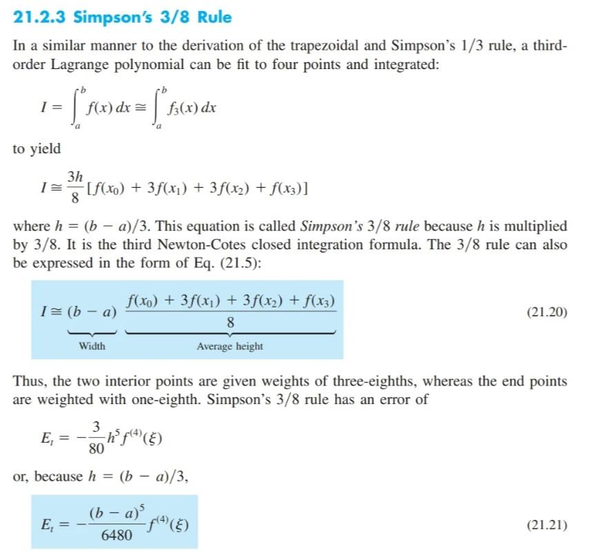 Solved (a) Use Simpson's 3/8th rule to integrate (x) = 0.2 + | Chegg.com