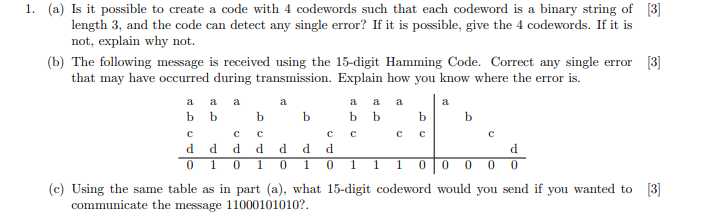 Solved 1. (a) Is it possible to create a code with 4 | Chegg.com