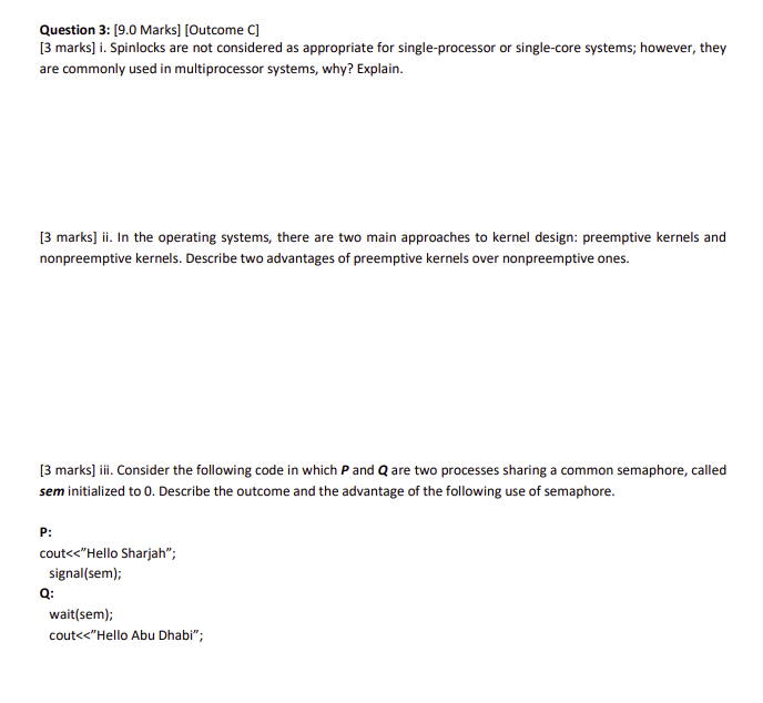 Solved Question 3: [9.0 Marks] [Outcome C] [3 marks] i. | Chegg.com
