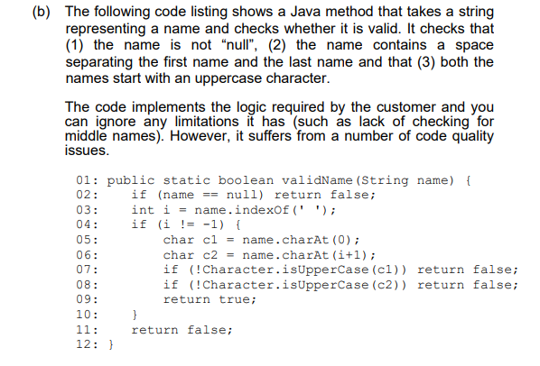 Solved (b) The following code listing shows a Java method | Chegg.com