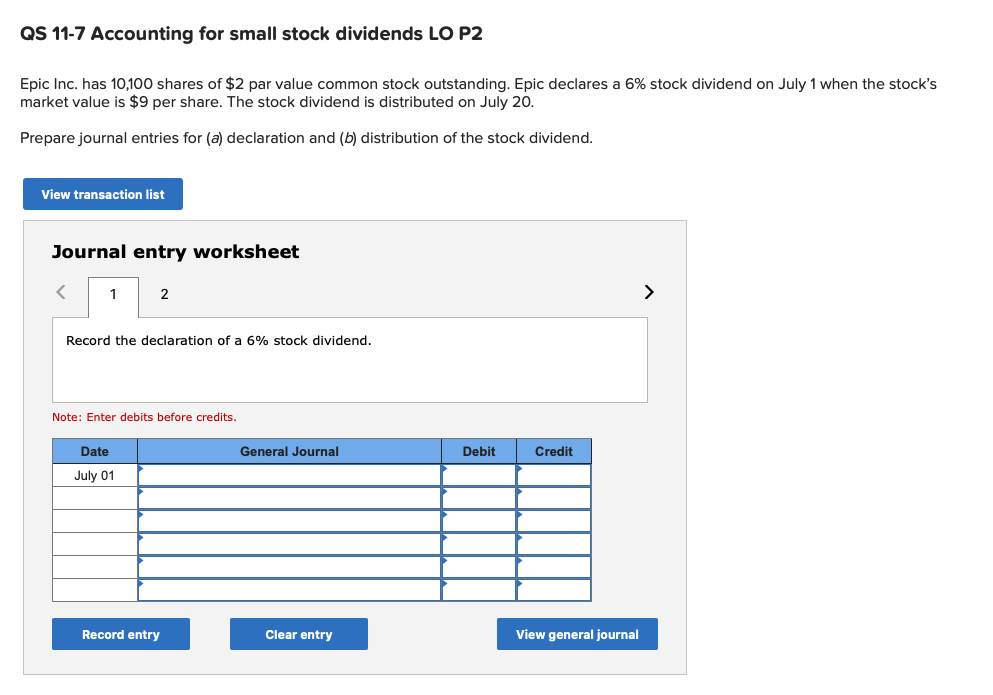 Solved Qs 11 7 Accounting For Small Stock Dividends Lo P2 Chegg Com