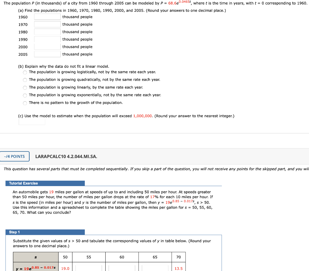 Solved The population P (in thousands) of a city from 1960 | Chegg.com