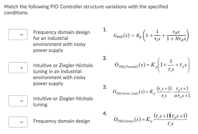 Solved Match the following PID Controller structure | Chegg.com
