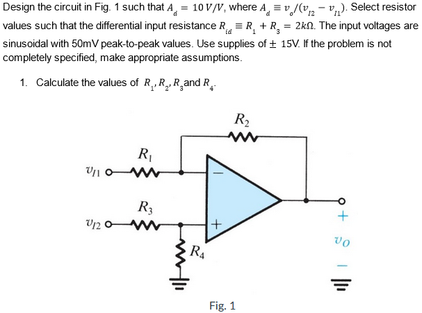 Solved = d 12 = id 1 3 Design the circuit in Fig. 1 such | Chegg.com
