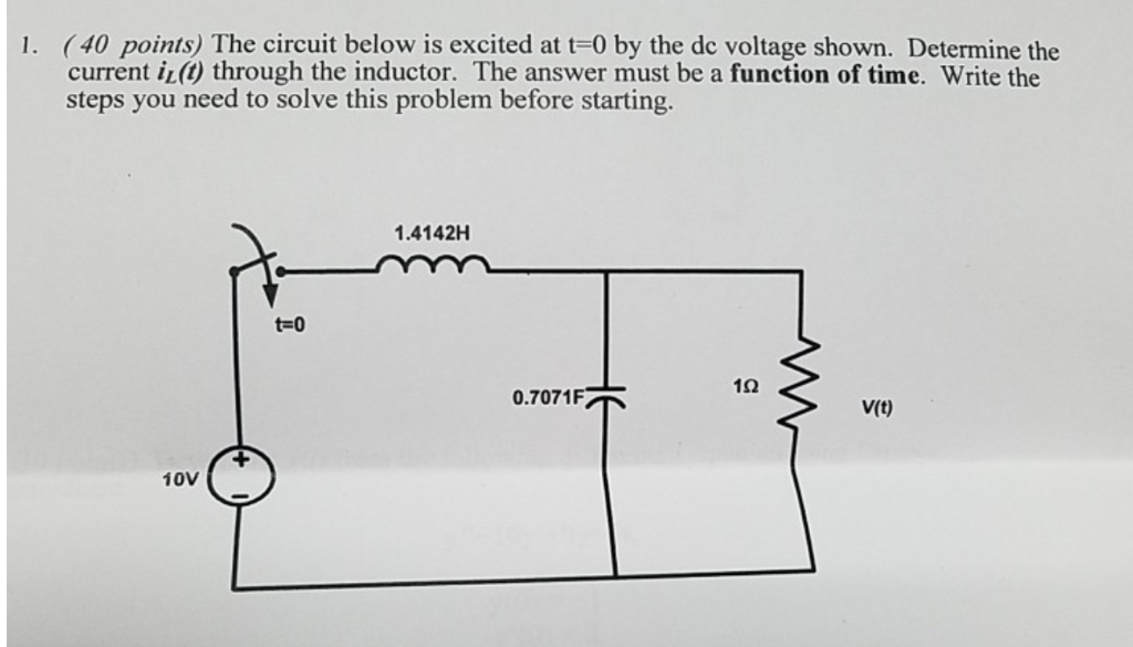 Solved (40 points) The circuit below is excited at t-0 by | Chegg.com