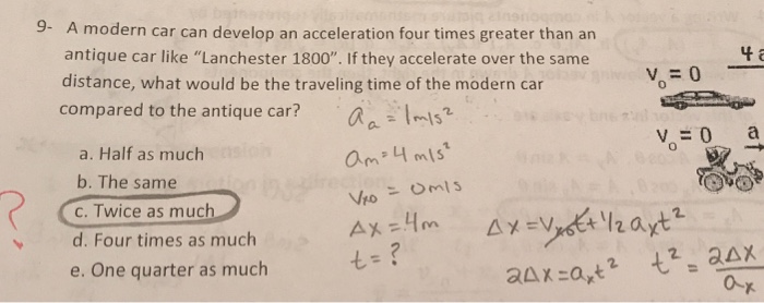 Solved 9- A modern car can develop an acceleration four | Chegg.com