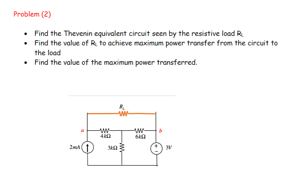 Solved Problem (2) Find the Thevenin equivalent circuit seen | Chegg.com