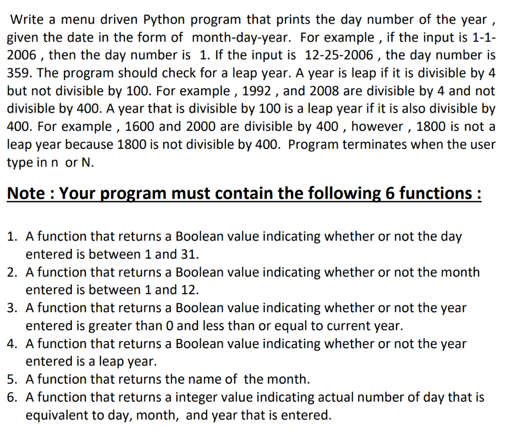 Solved Write a menu driven Python program that prints the | Chegg.com