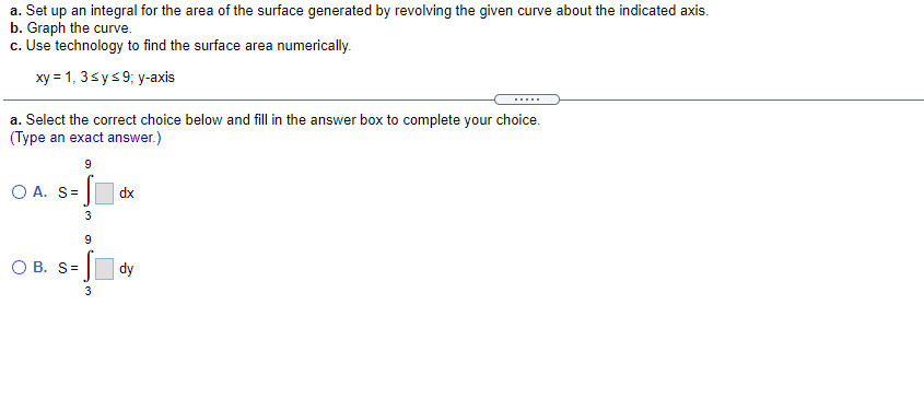 Solved a. Set up an integral for the area of the surface | Chegg.com