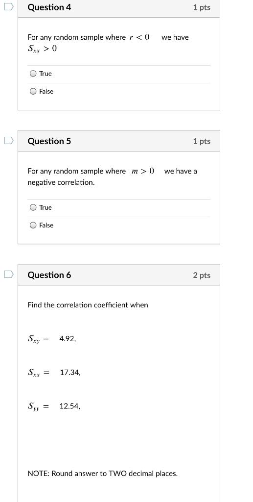Solved Question 4 1 pts we have For any random sample where | Chegg.com