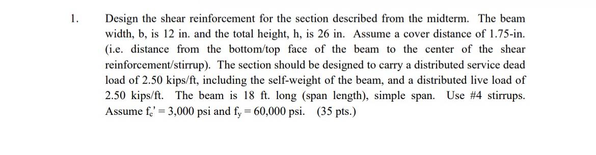 Solved 1. Design the shear reinforcement for the section | Chegg.com
