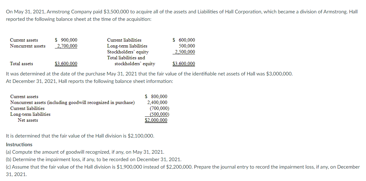 Solved On May 31, 2021, Armstrong Company paid $3,500,000 to | Chegg.com