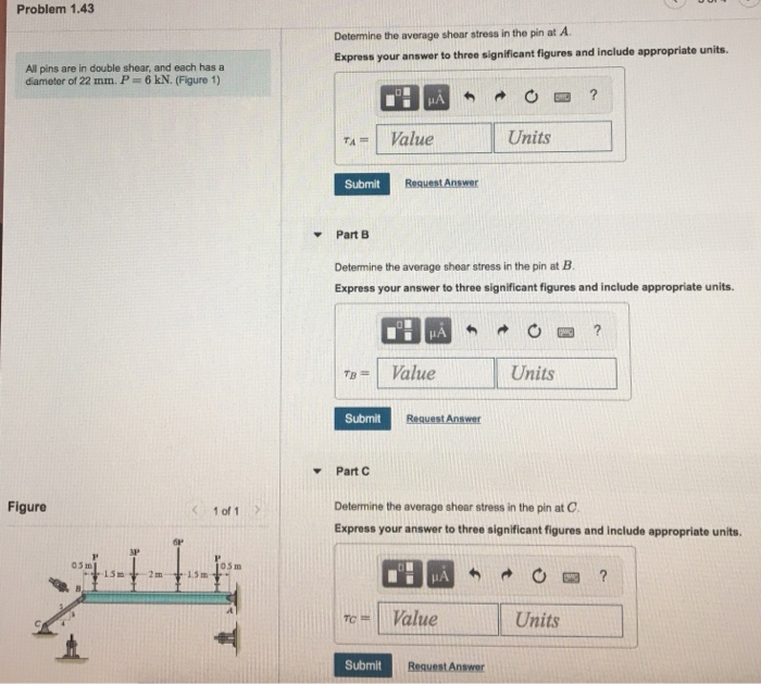 Solved Problem 1.43 Determine The Average Shear Stress In | Chegg.com