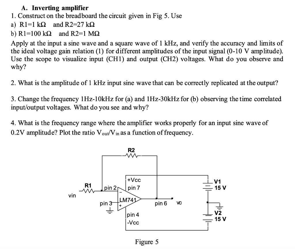 Solved A. Inverting amplifier 1. Construct on the breadboard