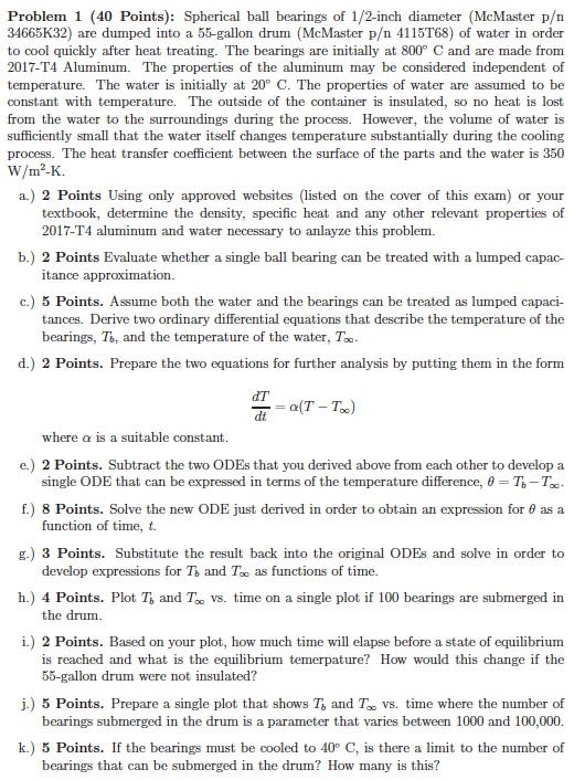 Solved Problem 1 (40 Points): Spherical ball bearings of | Chegg.com
