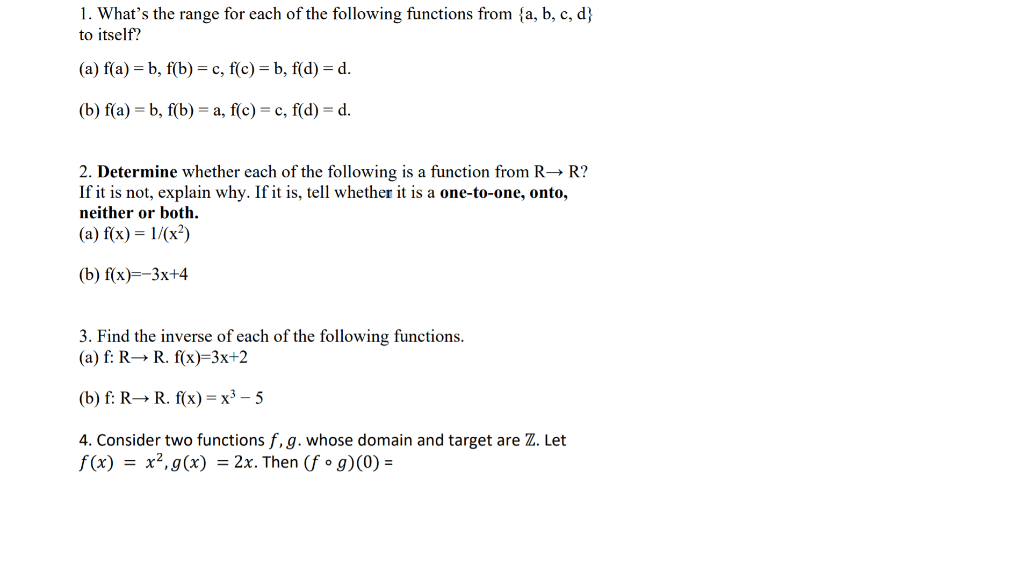 Solved 1. What's the range for each of the following | Chegg.com