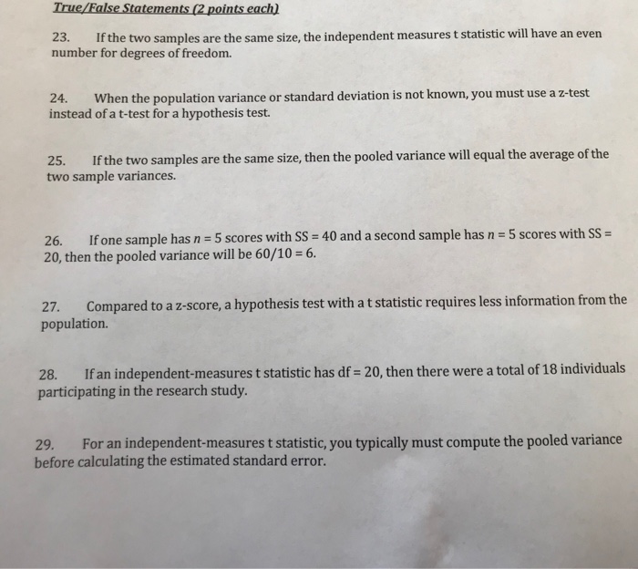 Solved True/False Statements (2 points each) 23. If the two | Chegg.com