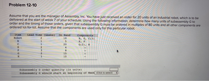 Solved Problem 12-10 Assume that you are the manager of | Chegg.com