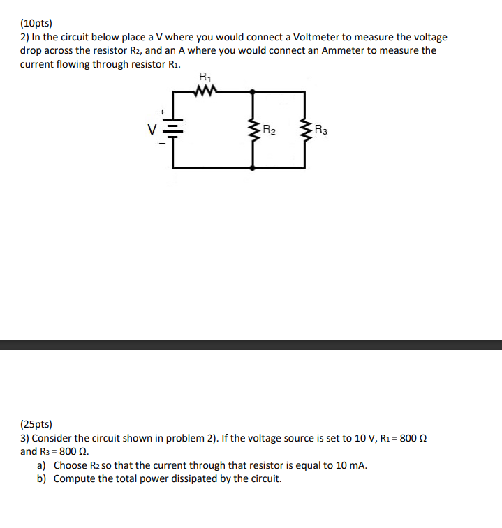 Solved (10pts) 2) In The Circuit Below Place A V Where You | Chegg.com