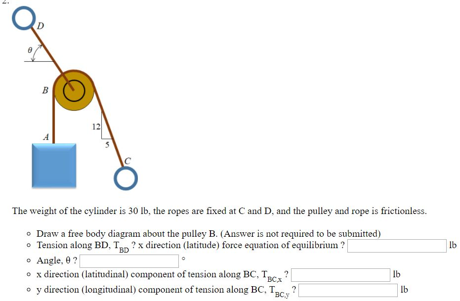 Solved 12 The weight of the cylinder is 30 lb, the ropes are