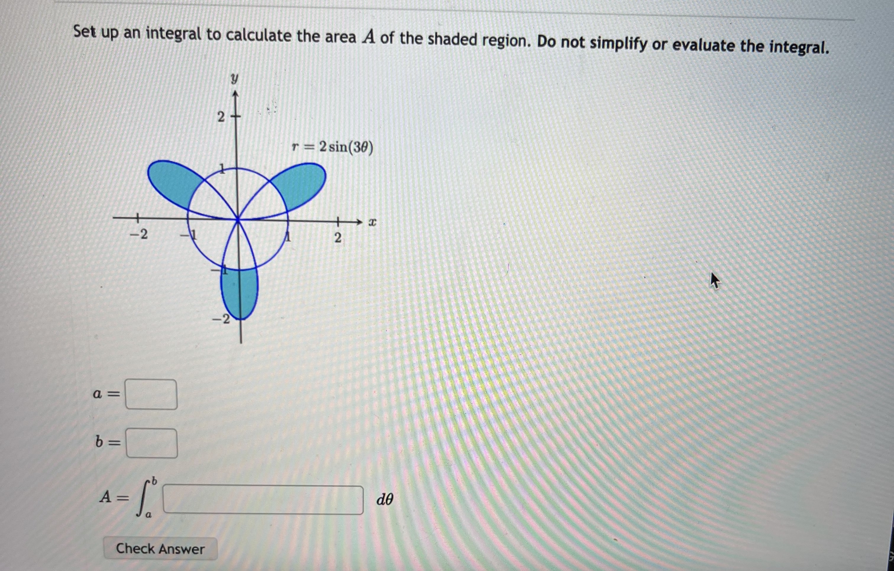 Solved Set up an integral to calculate the area A of the | Chegg.com