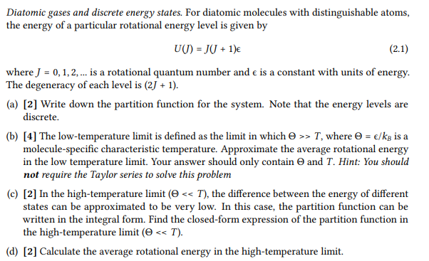 Solved Diatomic gases and discrete energy states. For | Chegg.com