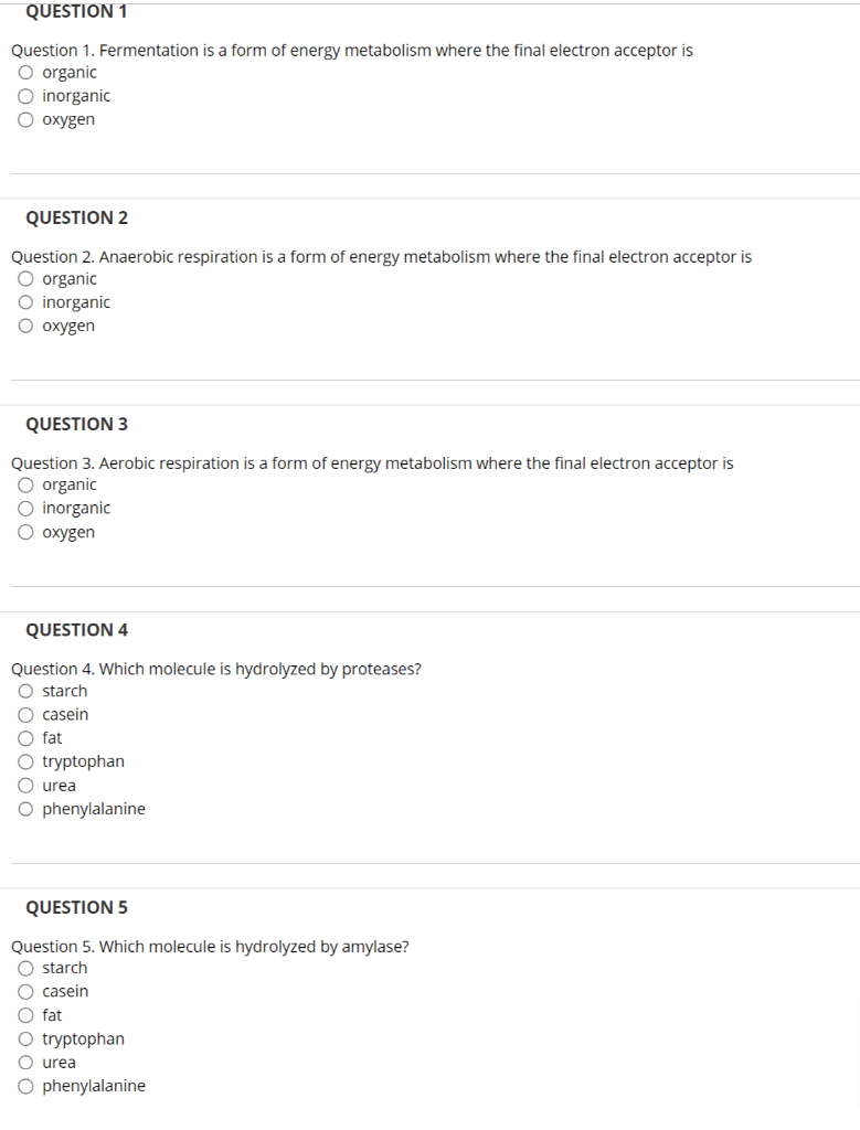 Solved Question 1. Fermentation is a form of energy | Chegg.com