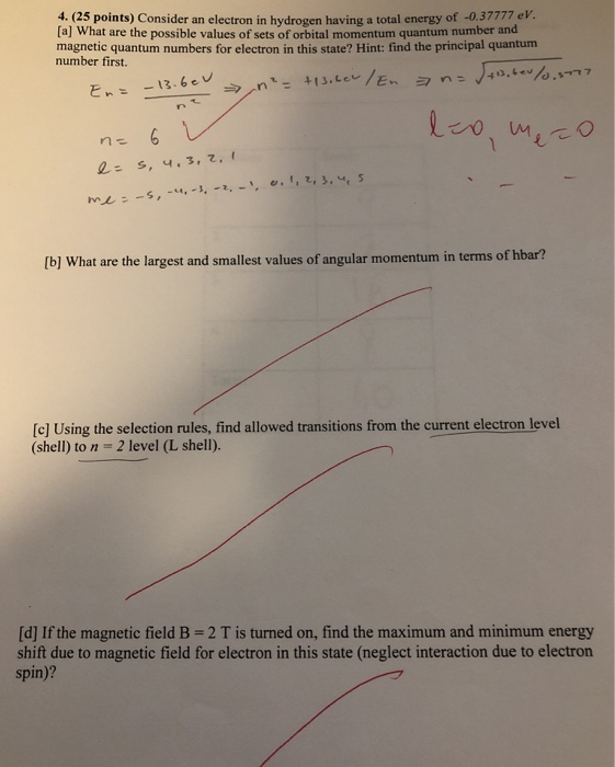 Solved 4. (25 points) Consider an electron in hydrogen | Chegg.com