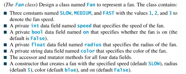 Solved (The Fan class) Design a class named Fan to represent | Chegg.com