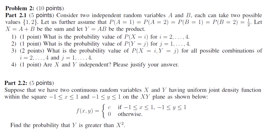 Solved Problem 2: (10 points) Part 2.1 (5 points) Consider | Chegg.com