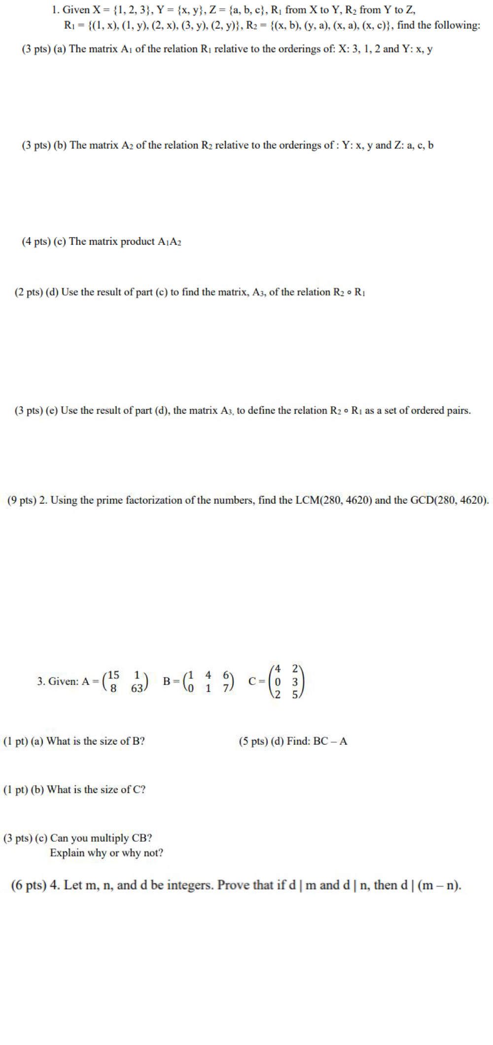 Solved 1. Given X = {1, 2, 3, Y = {x, Y), Z = {a,b,c), R | Chegg.com