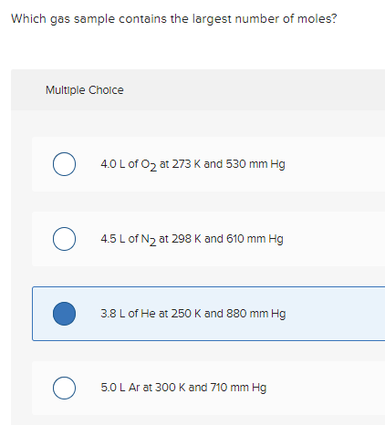 Solved Which gas sample contains the largest number of | Chegg.com