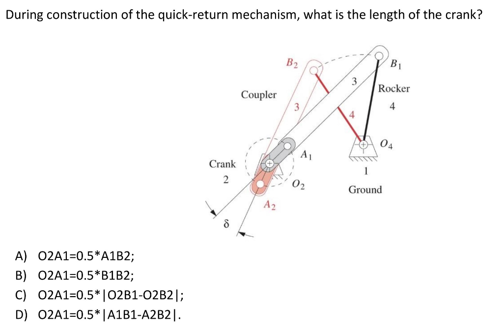 Quick Return Example Solved During construction of the quick-return mechanism, | Chegg.com
