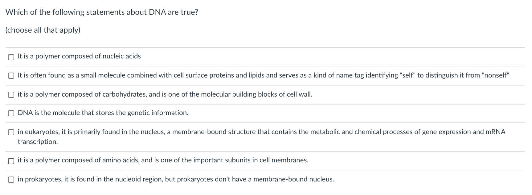 Solved Which of the following statements about DNA are true? | Chegg.com