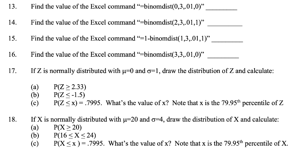 Solved 13. Find the value of the Excel command "=binomdist