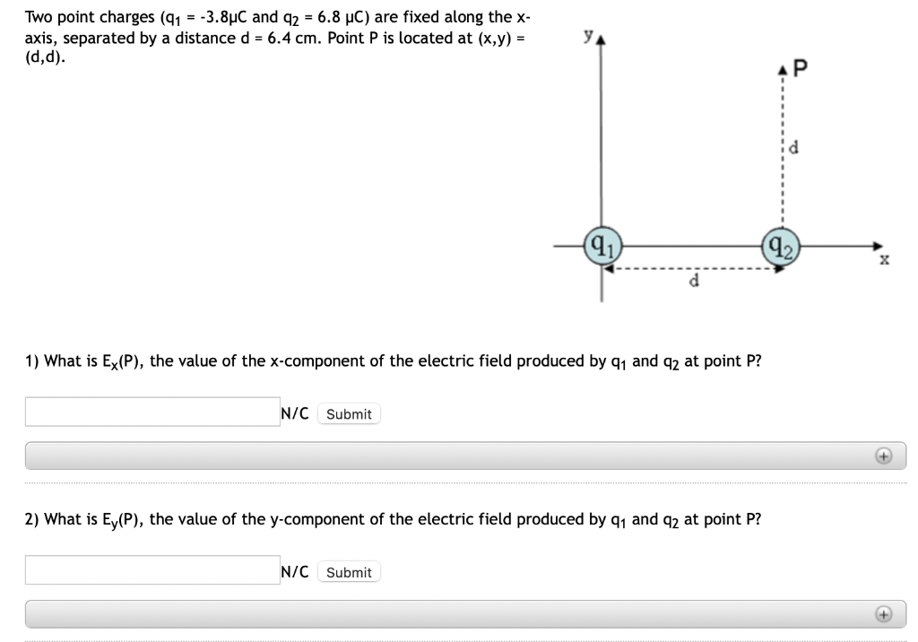 Solved Two Point Charges Q1−38μc And Q268μc Are Fixed 1779