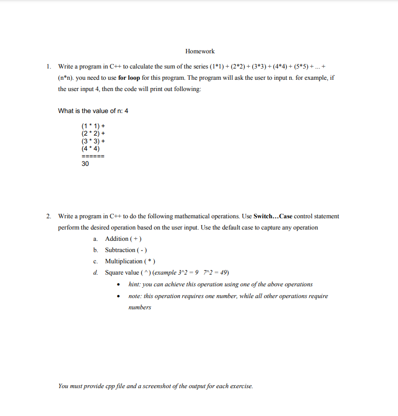 Solved Homework 1. Write a program in C++ to calculate the | Chegg.com