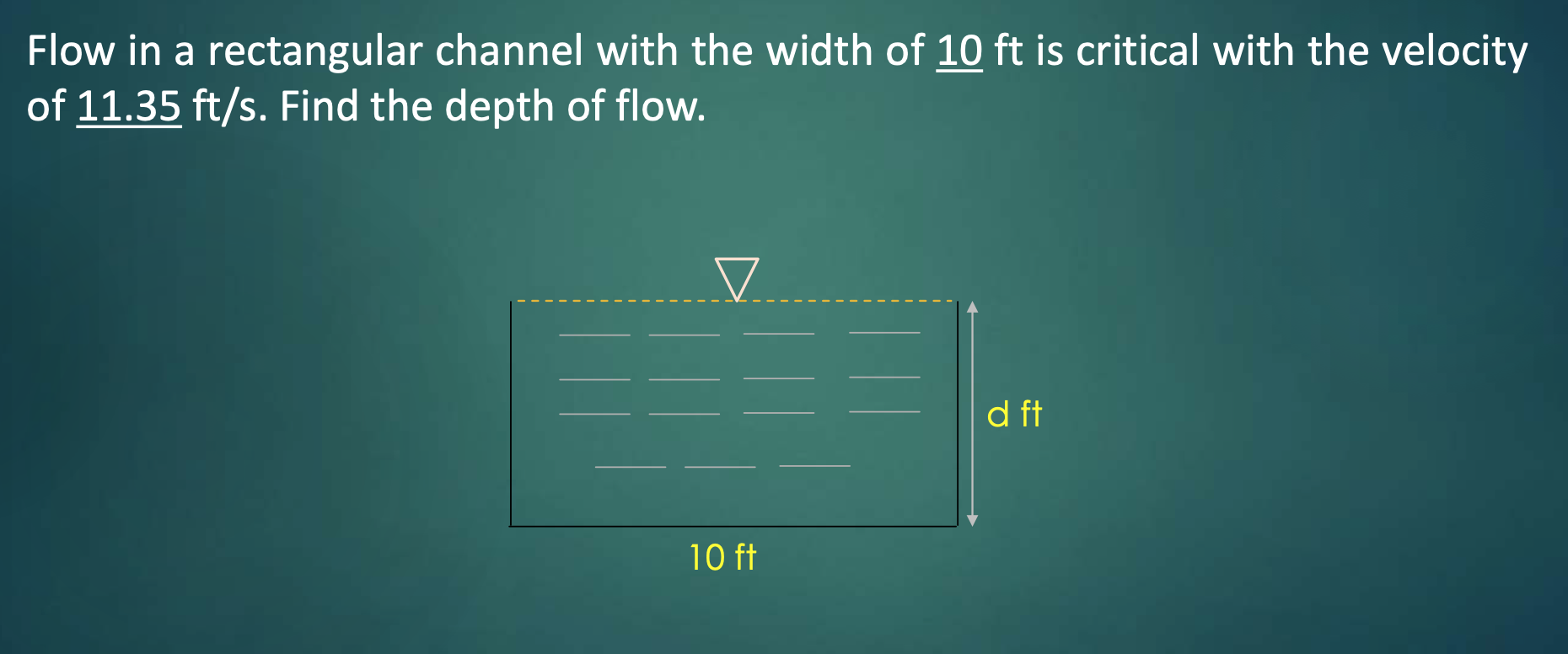 Solved Flow in a rectangular channel with the width of 10 ft | Chegg.com