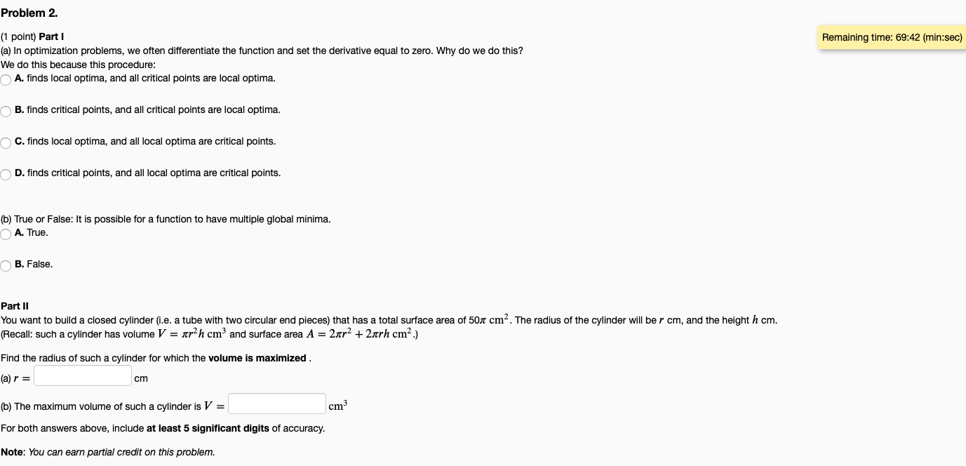 Solved Problem 2. Remaining Time: 69:42 (min:sec) (1 Point) | Chegg.com