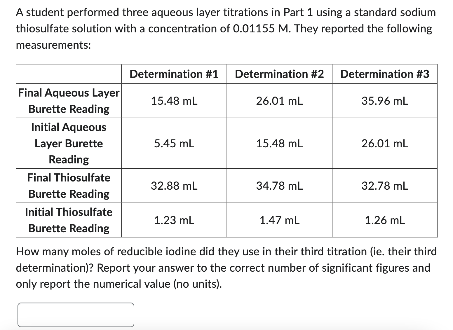 Solved A student performed three aqueous layer titrations in