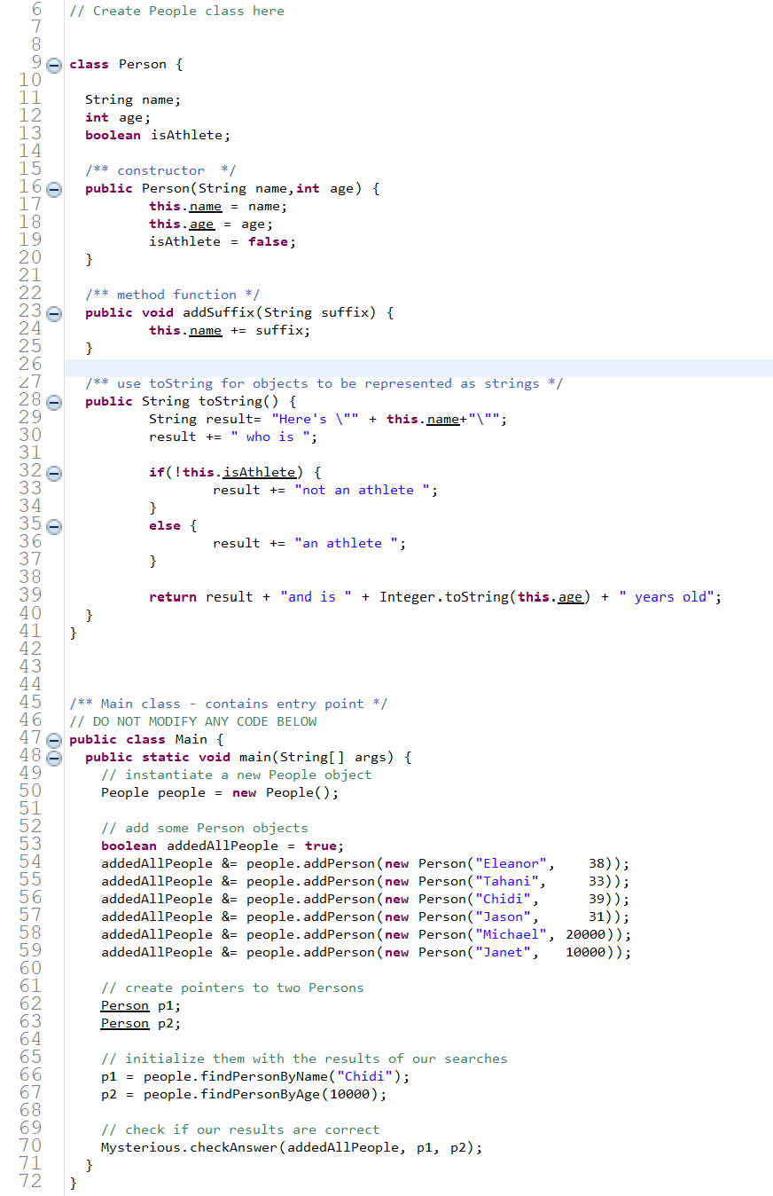 Solved Java Help! From the given code a new class "people" | Chegg.com