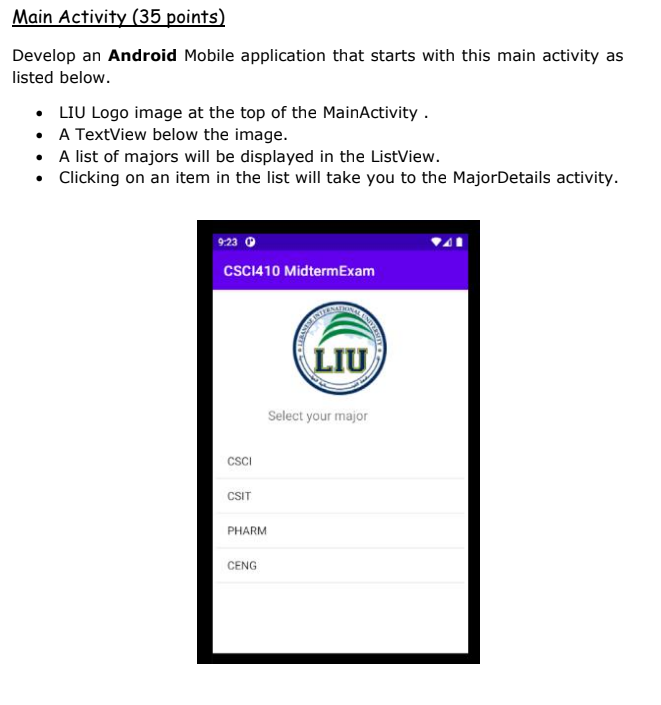 Solved Main Activity ( 35 points) Develop an Android Mobile | Chegg.com