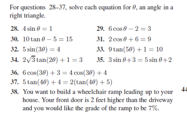 Solved For questions 28–37, solve each equation for 0, an | Chegg.com