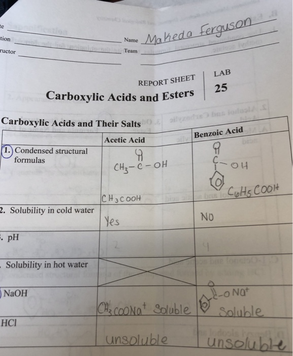 Solved tion Name ructor Team REPORT SHEET LAB Carboxylic