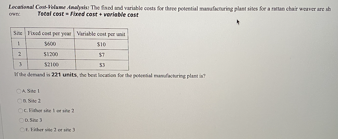 Solved Locational Cost Volume Analysis The Fixed And 1400