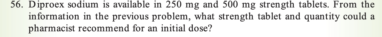 Solved 56. Diproex sodium is available in 250 mg and 500 mg | Chegg.com