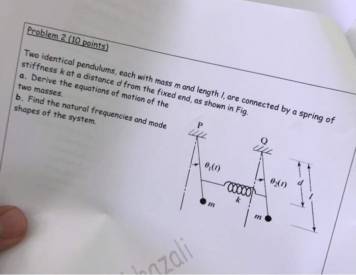 Solved Problem 2 (10 points) Two identical pendulums, each | Chegg.com